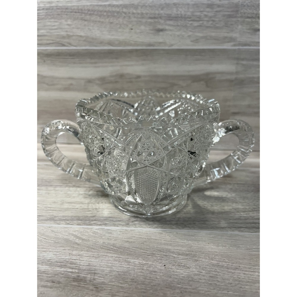McKee Fentec PresCut EAPG Glass Crystal Sugar Bowl Saw Tooth Edge Appr 3" Tall